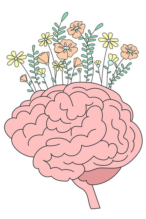 Cute floral brain artwork Aesthetic Brain Wallpaper, Aesthetic Brain, The Brain Aesthetic, Brain Drawing Creative, Brain Psychology, Brain Flowers, Brain Drawings, Happy Brain, Brain Drawing Aesthetic