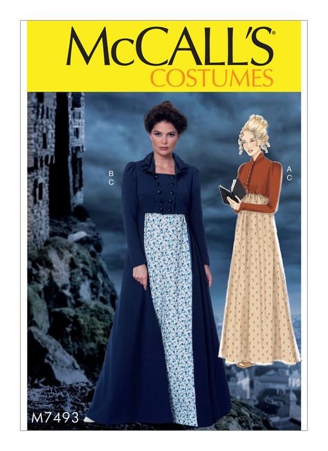 Purchase McCall's 7493 Cropped Jacket, Floor-Length Coat and A-Line, Square-Neck Dress and read its pattern reviews. Find other Costumes sewing patterns. Jane Austen Dress, Spencer Jacket, Regency Dress, Costume Sewing Patterns, Regency Fashion, Costume Patterns, Mccalls Sewing Patterns, Square Neck Dress, Empire Waist Dress