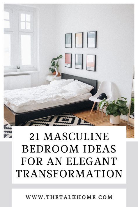 Transform your bedroom into a masculine oasis with these 21 elegant ideas! Bright Masculine Bedroom, Young Male Bedroom Ideas, Small Masculine Bedroom, Masculine Bedroom Furniture, Male Room Ideas Masculine Bedrooms, Mens Bedroom Ideas Masculine Interior, Masculine Bedroom Ideas, Masculine Bedroom Design, Male Bedroom Ideas