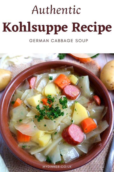 German Cabbage Soup loaded with vegetables German Cabbage Soup Recipe, German Cabbage, Soup With Cabbage, Easy Cabbage Soup, Cabbage Soup Recipe, Easy Vegetable Soup, Simple Soup, Cabbage Soup Recipes, Parsley Potatoes