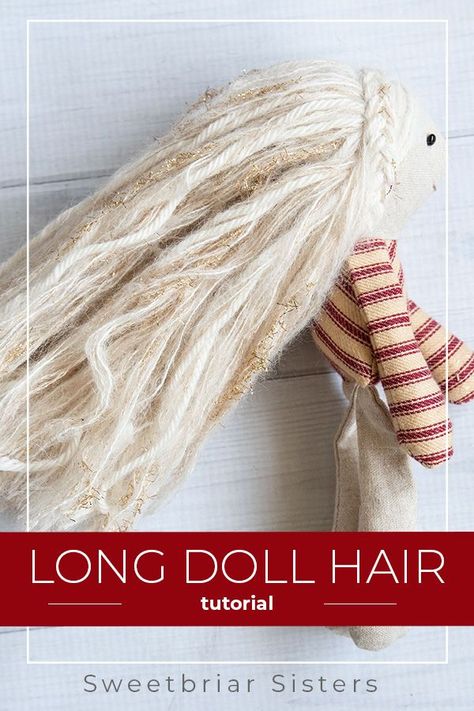 How to add yarn doll hair to any doll, big or small. Use worsted, bulky or fingering weight yarn and a needle and thread to follow this video tutorial Yarn Doll Hair Diy, Yarn Doll Hair, Girl Puppets, Profitable Crafts, Hair Yarn, Christmas Elf Doll, Unicorn Doll, Yarn Dolls, Textile Projects