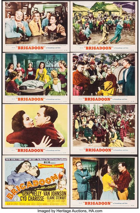 Brigadoon (MGM, 1954). Lobby Cards Van Johnson, Gene Kelly, Lobby Cards, Movie Poster, Card Set, Lobby, Musical, Comic Book Cover, Auction