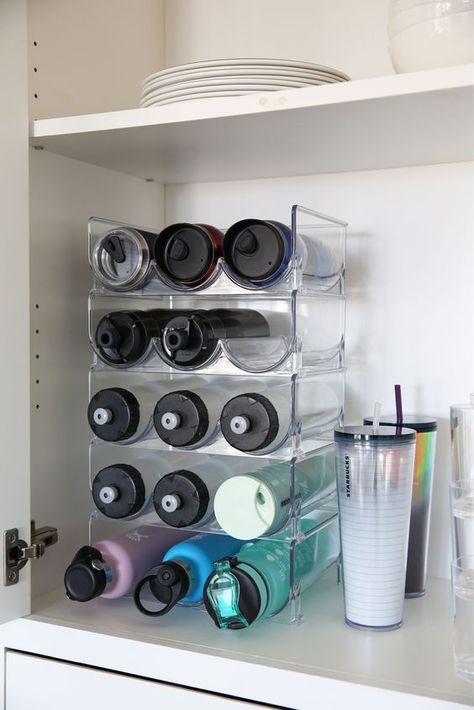 Water Bottle Rack, Water Bottle Organizer, Fridge Cabinet, Owners Suite, Bottle Organizer, Water Bottle Organization, Boston Apartment, Rv Interior Remodel, Kitchen Sink Organization