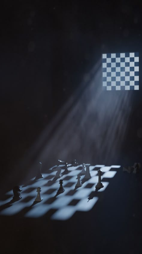 Chess Light Rays, KubaStepnowski on ArtStation at https://www.artstation.com/artwork/JeXYZm Chess Game Photography, Chess Artwork, Shadow Poster, Chess Poster, Church Lobby Design, Chess Photography, Film Lighting, Light And Shadow Photography, Chess Art