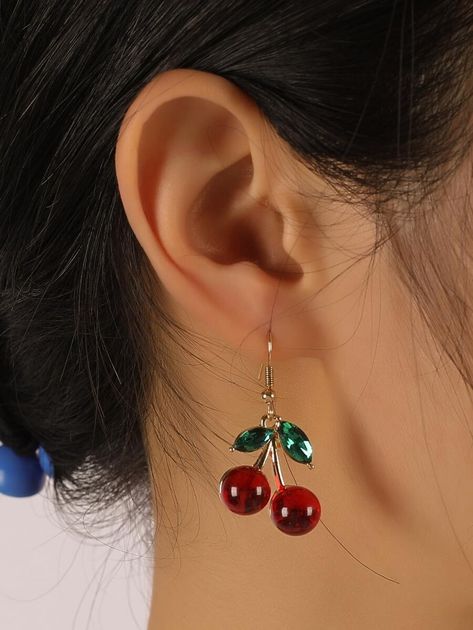 1pair Big Romantic Cherry Fruit Dangle Earrings | SHEIN USA Shein Accessories, Earrings Shein, Cherry Fruit, Red Collar, Big Earrings, Wearing Red, Zinc Alloy, Women Fashion, Women's Earrings