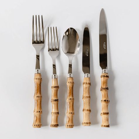 Mrs. Alice's Stylish, Every Popular Bamboo Cutlery Flatware. Now also available as a Chic new and Exclusive 'Burnt Bamboo'. Mrs Alice, Bamboo Flatware, Starter Plates, Bamboo Cutlery, Autumn Table, Knife And Fork, Bamboo Handles, Salad Servers, Serving Set