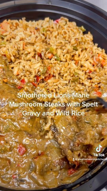 Wild Rice And Beans, Vegan Rice Meals, Mushroom Recipes Lions Mane, Vegan Lions Mane Recipes, Lion Mane Mushroom Recipe, Sauteed Lions Mane Mushroom, Lions Mane Recipes, Alkaline Dinner Recipes, Lions Mane Mushroom Recipe Pasta