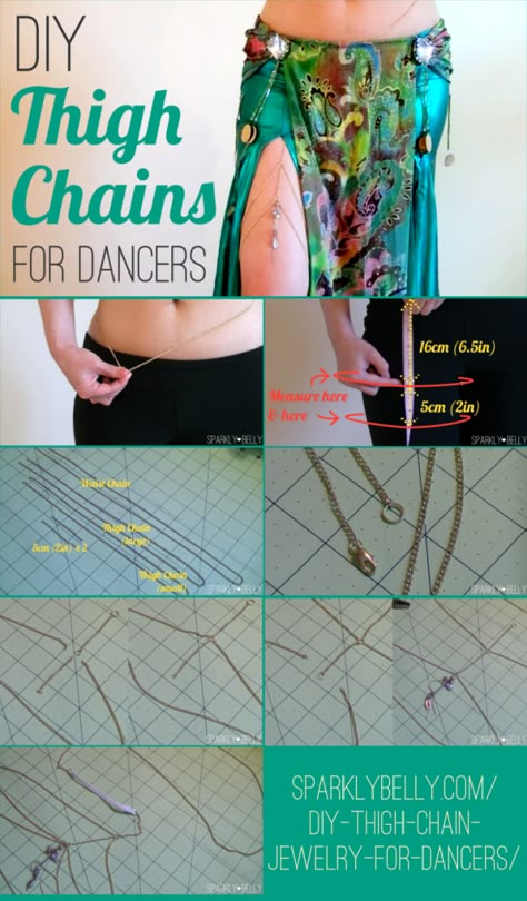 DIY Thigh Chain Jewelry for Dancers - SPARKLY BELLY Thigh Chain Jewelry, Belly Dance Costumes Diy, Diy Body Chain, Jóias Body Chains, Thigh Jewelry, Dance Diy, Thigh Chain, Belly Dance Jewelry, Leg Chain