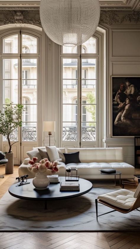 Modern Parisian Interior Design, Modern Parisian Interior, Stylish Living Room Ideas, Parisian Interior Design, Parisian Interior, Center Tables, Neoclassical Interior, Chic Interior Design, Flat Interior