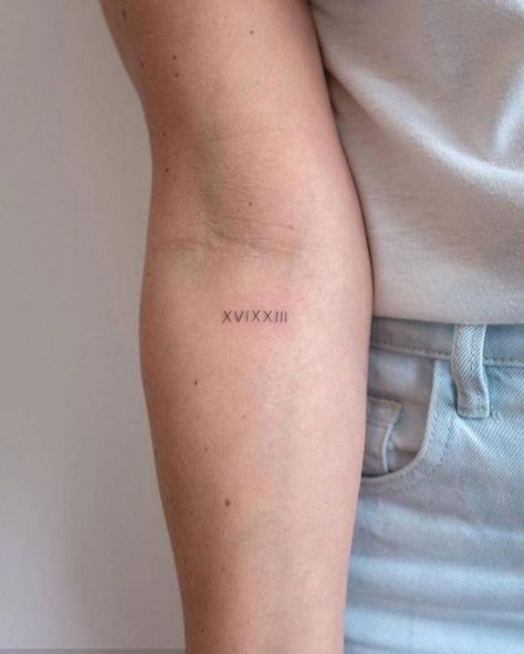 Roman numerals on the inner forearm. #tattoo #tattoos #tattoosforwomen Tattoo Inner Forearm, Arm Tattoos For Women Forearm, Inner Elbow Tattoos, Roman Numeral Tattoo, Numeral Tattoo, Simple Tattoos For Women, Roman Numeral Tattoos, Girl Back Tattoos, Inner Forearm