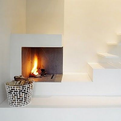 plain and elegant Fireplace Stairs, Stairs Fireplace, Minimalist Fireplace, Floating Stairs, Open Fireplace, Corner Fireplace, Home Fireplace, Modern Fireplace, Cozy Fireplace