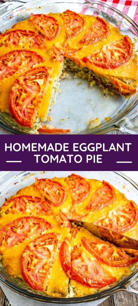 Eggplant Tomato Pie Eggplant Tomato Pie Recipe, Eggplant Pie, Baked Eggplant Recipes, Tomato Pie Recipe, Eggplant Recipes Easy, Low Calorie Vegetables, Flank Steak Recipes, Tomato Dishes, Eggplant Dishes