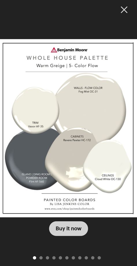 Pewter Color Scheme, Revered Pewter Color Scheme, Farmhouse Paint Colors Interior, Farmhouse Paint Colors, Paint Color Inspiration, House Color Palettes, Revere Pewter, Farmhouse Paint, Benjamin Moore Paint