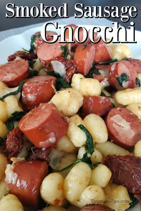 Sausage Gnocchi, Gnocchi Dishes, Sausage Recipes For Dinner, Smoked Sausage Recipes, Kielbasa Recipes, Tomatoes Recipe, Easy Dinner Recipe, Gnocchi Recipes, Quick And Easy Dinner