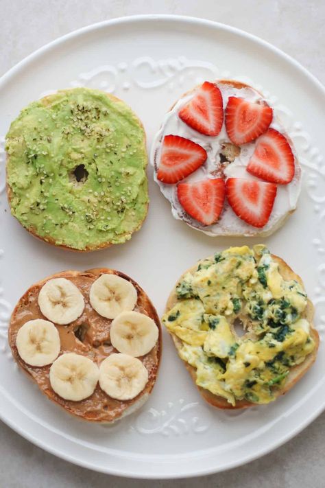 Bagels are a great vehicle for a solid breakfast, lunch or snack. Here are over delicious bagel toppings to upgrade your plain bagel. Things To Put On Bagels Breakfast, Healthy Breakfast Recipes Bagels, Healthy Bagels Breakfast, What To Put On Bagels Breakfast, Healthy Breakfast Bagel Thins, Healthy Breakfast Bagel Ideas, Bagel Healthy Breakfast, Bagel Breakfast Ideas Healthy, Healthy Bagel Recipe Sandwiches