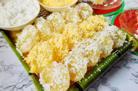 Pichi Pichi Recipe, Lye Water, Rice Alternatives, Filipino Dessert, Filipino Desserts, Grated Coconut, Water Recipes, Filipino Recipes, First Bite