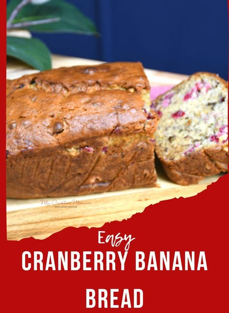 Cranberry banana bread is an easy to make quick bread recipe that is full of flavor from the fresh cranberries and ripe bananas that are used. This bread is the perfect addition to any holiday dessert table. Banana Bread Recipe With Cranberries, Craisin Banana Bread, Banana Cranberry Bread Recipes, Cranberry Banana Bread Recipe, Easy Cranberry Bread, Cranberry Loaf Recipe, Cranberry Bread Recipes Easy, Christmas Banana Bread, Cranberry Walnut Bread Recipe