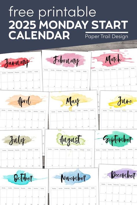 Print this 2025 watercolor calendar in Monday start format for absolutely free Intermediate Art, Free Printable Calendars, Paper Trail Design, Free Printable Calendar Templates, Learn To Tell Time, Watercolor Calendar, Telling Time Worksheets, Monthly Printable, Free Printable Crafts