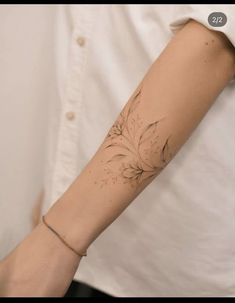 Realist Tattoo For Women, Delicate Vine Tattoos For Women, Flower Vine Tattoos For Women On Arm, Forearm Tattoo Fine Line, Feminine Arm Tattoos For Women, Fine Line Botanical Tattoo, Symmetric Tattoo, Fine Line Vine Tattoo, Fine Line Sleeve Tattoo Women