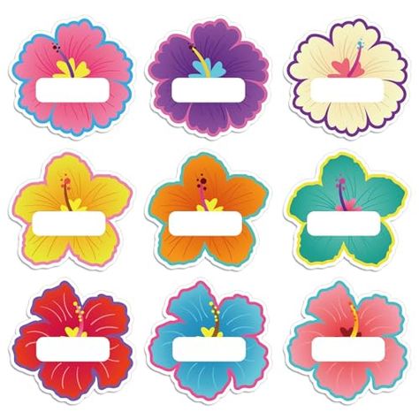 Tropical Name Tags, Flower Name Tag, Locker Tags, Stickers Colorful, Spring Picnic, Name Label, School Supply Labels, Flower Names, Name Labels