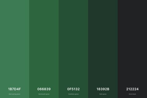 Green Color Palettes, Green Hex Code, Color Palettes With Names, Green Color Code, Green Color Names, Color Names Chart, Dark Emerald Green, News Web Design, Pantone Colour Palettes