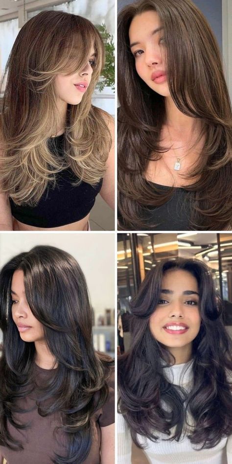 Haircuts For Wavy Hair Medium Layered, Butterfly Haircut Medium Hair 2024, Bangs And Shag, Butterfly Haircut Medium Short, Volume Layer Haircut, Volume Straight Hair, Haircut Options, The Butterfly Haircut, Dry Long Hair