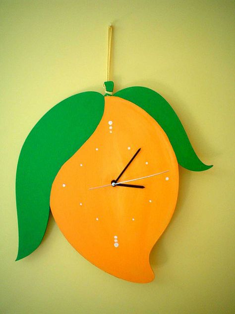 Mango clock Mango Day Decoration In School, Mango Craft For Kids, Mango Craft Preschool, Mango Activity Preschool, Mango Day Celebration In School, Mango Craft, Mango Festival, Basic Drawing For Kids, Paper Fruit