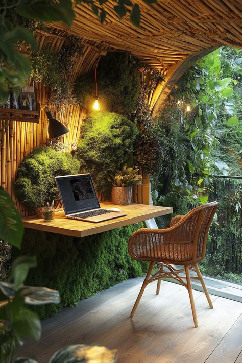 Biophilic Yurt Workspace. Suspended bamboo desk facing a mossy living wall.

Escape the ho-hum of city living with our 52 tips for creating your dream yurt studio, nature-inspired and replete with tranquil charms. Yurts can offer much more than a mere change of scenery; they can be your haven of inspired creativity, your perfect work-from-home scenario, or even your stress-free sanctuary…

Read more: https://tastyinteriors.com/generated-post-52-nature-inspired-yurt-studio-tips/ Fun Office Design Work Spaces Modern, Yurt Studio, Tiny House Porch, Fun Office Design, Tropical Office, Bamboo Desk, House With Porch, Cool Office, Living Wall