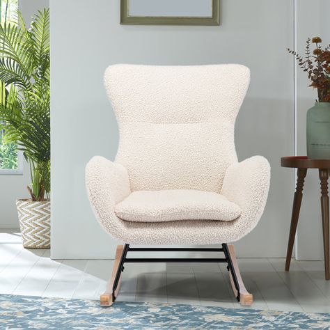 Chair Nursery, Upholstered Rocking Chairs, Modern Rocking Chair, Wood Rocking Chair, Rocking Chair Nursery, Teddy Fabric, Nursery Modern, Rocker Chairs, Single Sofa