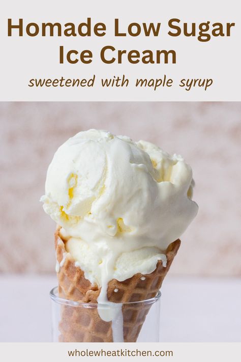 This homemade low sugar ice cream recipe is the perfect sweet treat for warm summer days. It is sweetened with maple syrup so it can be considered a healthier ice cream recipe. Low Sugar Homemade Ice Cream, No Sugar Ice Cream Recipe, Low Sugar Ice Cream Recipes, No Sugar Ice Cream, Healthier Ice Cream, Low Sugar Ice Cream, Health Treats, Lactose Free Ice Cream, Kitchen Aid Ice Cream