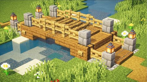 Small Bridge Minecraft, Minecraft Hanging Bridge, Minecraft Fishing House, Minecraft Small Bridge, Minecraft Bridge Design, Minecraft Lake House, Minecraft Staircase, Minecraft Bridge, Minecraft Building Blueprints