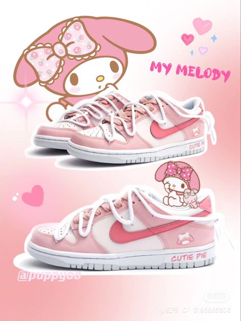 My Melody Shoes, Hello Kitt, My Melody Wallpaper, Preppy Shoes, Shoes Outfit Fashion, Cute Nike Shoes, Cute Nikes, Aesthetic Shoes, Junk Drawer