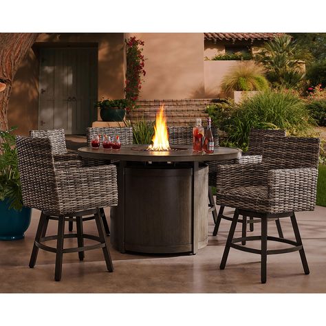 Member's Mark Halstead 7-Piece Balcony Fire Dining Set - Sam's Club Outdoor Dining Table Round, Backyard Bars, Balcony Dining, Fire Pit Table Set, Balcony Chairs, Patio Sets, Concrete Texture, Front Office, Patio Dining Table