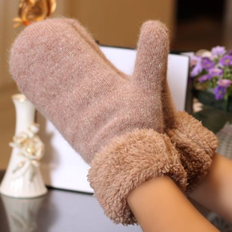 Pair of Chic Solid Color Thicken Knitted Gloves For Women Cartoon Gloves, Striped Gloves, The Mitten, Warmest Winter Gloves, Wool Mittens, Winter Gloves, Knit Mittens, Knitted Gloves, Womens Gloves