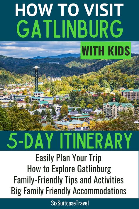 Planning a vacation to Gatlinburg with a big family? We've got you covered with an itinerary designed specifically for families like yours. Our 5-day itinerary will guide you on how to visit Gatlinburg with your kids. From where to stay with 3, 4, 5, 6 kids, family-friendly places to visit, fun family things to do, and let's not forget the amazing Great Smoky National Park, our family trip itinerary will make your Gatlinburg trip planning easy. Gatlinburg Family Vacation, Gatlinburg Pigeon Forge Itinerary, Gatlinburg With Toddlers, Gatlinburg In December, Things To Do In Gatlinburg With Kids, Gatlinburg With Kids, Gatlinburg Itinerary, Gatlinburg Tennessee Winter, Gatlinburg Tennessee Things To Do In