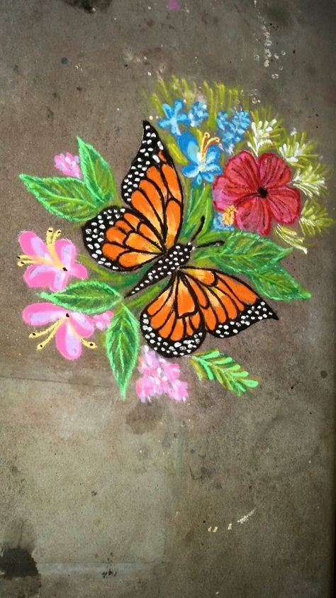 Butterfly Rangoli Design, Cartoon Rangoli Designs Easy, Bird Painting Easy, Butterfly Kolam, Butterfly Rangoli, Cartoons Rangoli Design, Cartoons Rangoli, Chalk Art Festival, Easy Rangoli Designs Videos