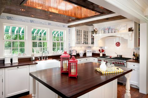 kitchen counters Greek Revival Farmhouse Interior, Greek Revival Kitchen, New England Style Kitchen, New England Kitchen, Patrick Ahearn Architect, Patrick Ahearn, Greek Revival Architecture, Greek Revival Home, Wood Countertop