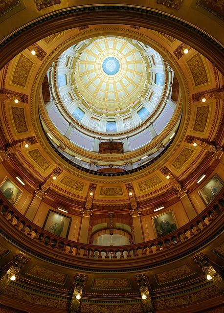 Rotunda of Michigan's State Capitol Building, Lansing, MI Michigan Pictures, Portra 400 Film, Domed Building, Mamiya 645, Capital Building, Upper Michigan, American States, Lansing Michigan, State Capital