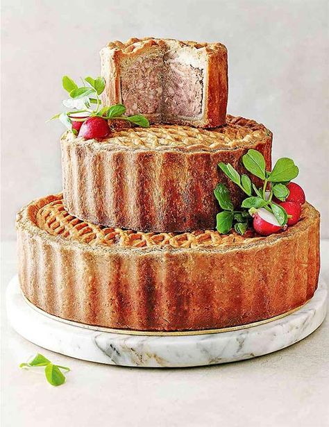 The best cheap wedding cakes from the supermarket: Top buys from Marks & Spencer, Waitrose and Sainsbury's | HELLO! Pie Wedding Cake, Hot Water Crust Pastry, Cheesecake Wedding Cake, Cake Alternatives, Wedding Cheesecake, Alternative Wedding Cakes, Wedding Cake Prices, Wedding Cake Alternatives, Wedding Cake Recipe