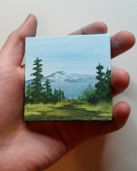 Tiny Canvas Painting Watercolor, Mini Canvas Paintings Landscapes, Tiny Canvases Ideas, Tiny Paintings Aesthetic, Mini Landscapes Painting, Landscape Mini Paintings, Small Painting Gift Ideas, Painting On Tiny Canvas, Painting Ideas Tiny Canvas