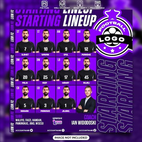 Lineup Poster, Team Lineup, About Football, Football Poster, Instagram Post Template, Post Templates, Poster Template, Football Team, Banner Design