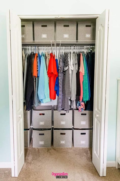 Organizing a small bedroom closet can seem like a tedious job. After all, bedroom closets seem to be a dumping ground for clothes, shoes, and everything else that doesn't have a home. So when we decided to organize our master bedroom closet, we got creative and used storage systems that would make organizing our small bedroom closet on a daily basis quick and easy! #organizingasmallbedroomcloset #closetorganization #bedroomorganization #organizingclothes #smallbedroomcloset #closetspace #storage Small Bedroom Closet, Small Closet Organization Bedroom, Maximize Closet Space, Closet Small Bedroom, Best Closet Organization, Bedroom Closets, Small Bedroom Organization, Ideas Closet, Organized Closet