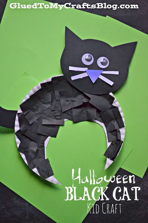 Halloween Black Cat {Kid Craft} Dekorasi Halloween, Halloween Infantil, Halloween Crafts Preschool, Craft Halloween, Black Craft, Halloween Crafts For Toddlers, October Crafts, Halloween Arts And Crafts, Halloween Preschool