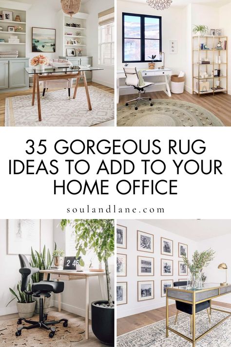 Give your work area a makeover with our selection of home office rug ideas that promise to transform any space into a hub of inspiration and productivity. A well-chosen rug can add warmth, texture, and a splash of color, setting the tone for creativity and comfort. Whether you're aiming for a sleek modern look or a cozy bohemian vibe, discover how to select the perfect rug that complements your space and style, making every workday a little more enjoyable. Home Office White Rug, Area Rugs In Home Office, Rug For Office Spaces, Office Rugs Ideas Home, Office Chair Rug, Rugs For Office Space, Office Rug Size Guide, Rug Under Desk Home Office, Office Rugs Ideas