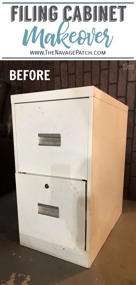 Metal Filing Cabinet Makeover | How add wood trim to metal file cabinet | How to customize an old filing cabinet | Industrial style refinished file cabinet | DIY file cabinet makeover | #TheNavagePatch #easydiy #DIY #Industrial #industrialfurniture #DIYfurniture #farmhouse #furnituremakeover #paintedfurniture #farmhousestyle #upcycled | TheNavagePatch.com File Cabinet End Table, Metal Filing Cabinet Makeover, Metal Filing Cabinet Makeover Diy, Painting Metal Filing Cabinet, Restore Metal Filing Cabinet, Upgrade Metal Filing Cabinet, Re-purposed Filing Cabinet, Painted File Cabinets, Teen Bedroom Makeover