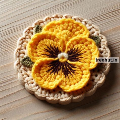 Child Art, Free Coloring Pages, Craft, Clipart, Art Ideas, Gardening at Treehut.in Crochet Button Flowers, Flowers Crochet Pattern Free, Crochet Brooch Pattern Free, Crochet Painting, Craft Clipart, Amigurumi Flower, Crochet Garden, Making Gifts, Child Art