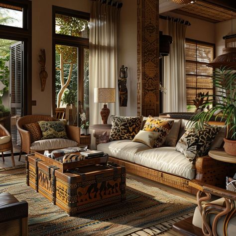 15 Safari Interior Design Ideas: Creating an Elegant and Natural Ambiance at Home | Florgeous Safari Style Living Room, Safari House Decor, Tropical Colonial Interior, British Colonial Style Living Room, West Indies Living Room, Boho Colonial, Safari Interior Design, Safari Style Decor, Safari Style Interior