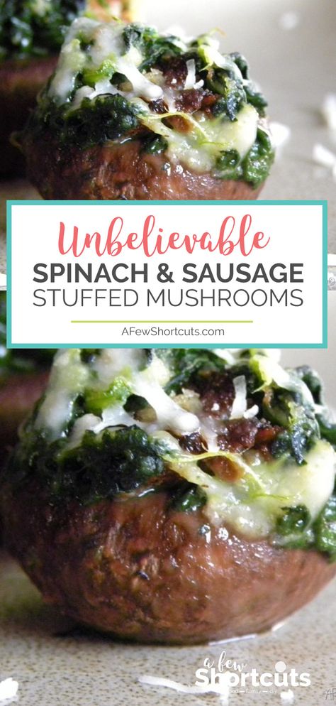 Spinach Dip Stuffed Mushrooms, Mushroom And Spinach Stuffed Baked Potatoes, Spinach Mushroom Ricotta Stuffed Zucchini, Low Cal Stuffed Mushrooms, Spinach Stuffed Mushrooms Portobello, Sausage Stuffed Mushrooms, Holiday Appetizers Recipes, Superbowl Appetizers, Stuffed Portabella Mushrooms