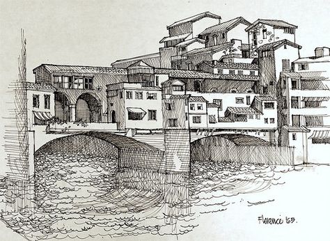 Florence 2 | Ponte Vecchio Bridge in Florence on same trip. … | Flickr Italy Sketches, Bridge Drawing, Florence Art, City Sketch, Travel Sketchbook, Architectural Sketch, Building Art, Travel Sketches, Urban Sketchers