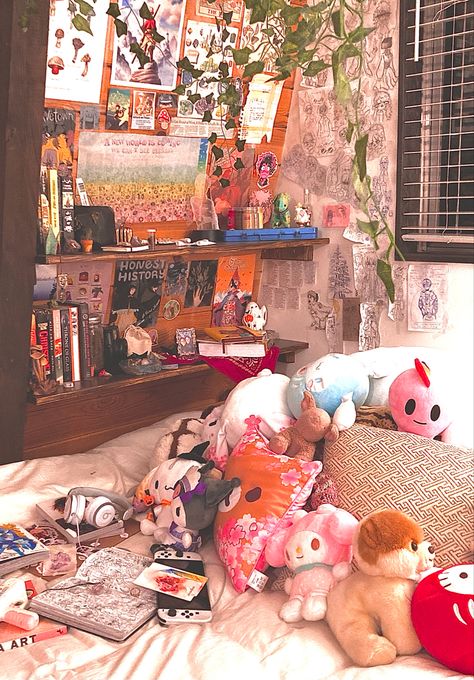 Weeb meets fairy grunge wannabe!! Pokemon Bedroom, Aesthetic Room Ideas, Rv Ideas, Redecorate Bedroom, Cozy Night, Rv Stuff, Manga To Read, Aesthetic Room, Room Decoration